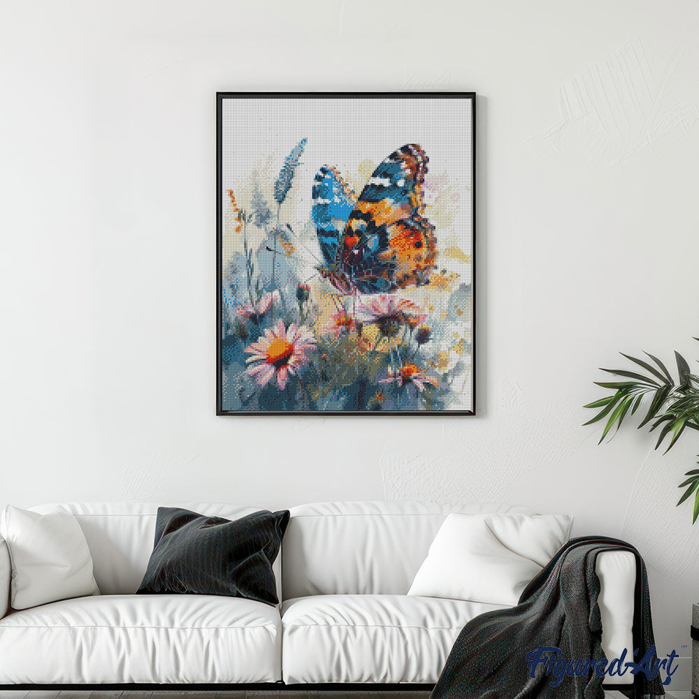 Diamond Painting 40x50 auf Keilrahmen gespannt Figured’Art Schmetterling und Blumen - Kidis Art