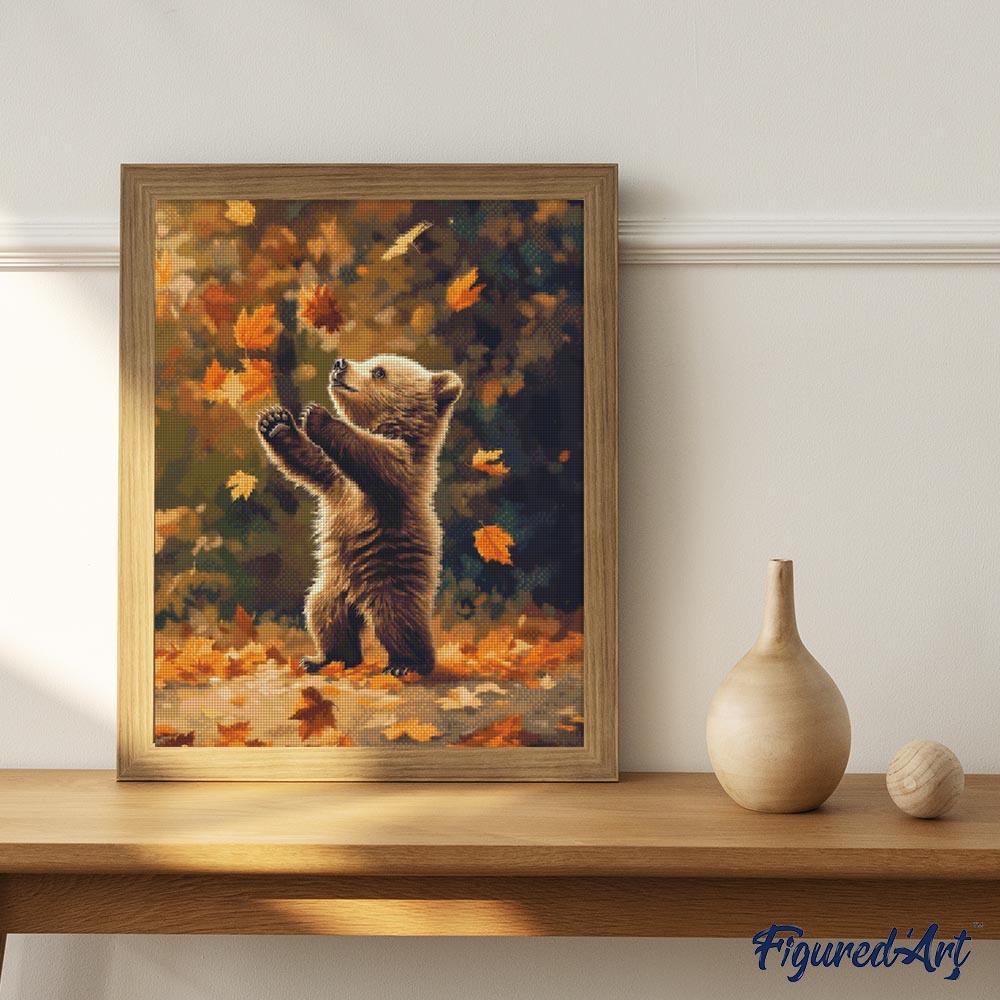 Diamond Painting 40x50 gerollte Leinwand Figured’Art Bärchen und fallende Blätter - Kidis Art