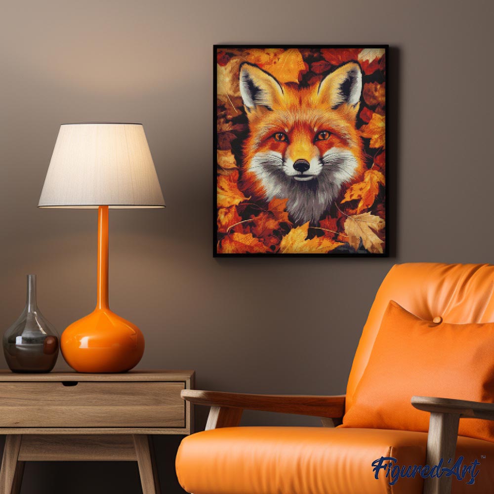 Diamond Painting 40x50 gerollte Leinwand Figured’Art Fuchs im Herbstlaub - Kidis Art