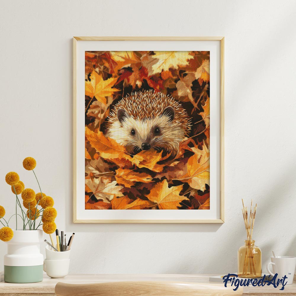 Diamond Painting 40x50 gerollte Leinwand Figured’Art Igel im Herbstlaub - Kidis Art