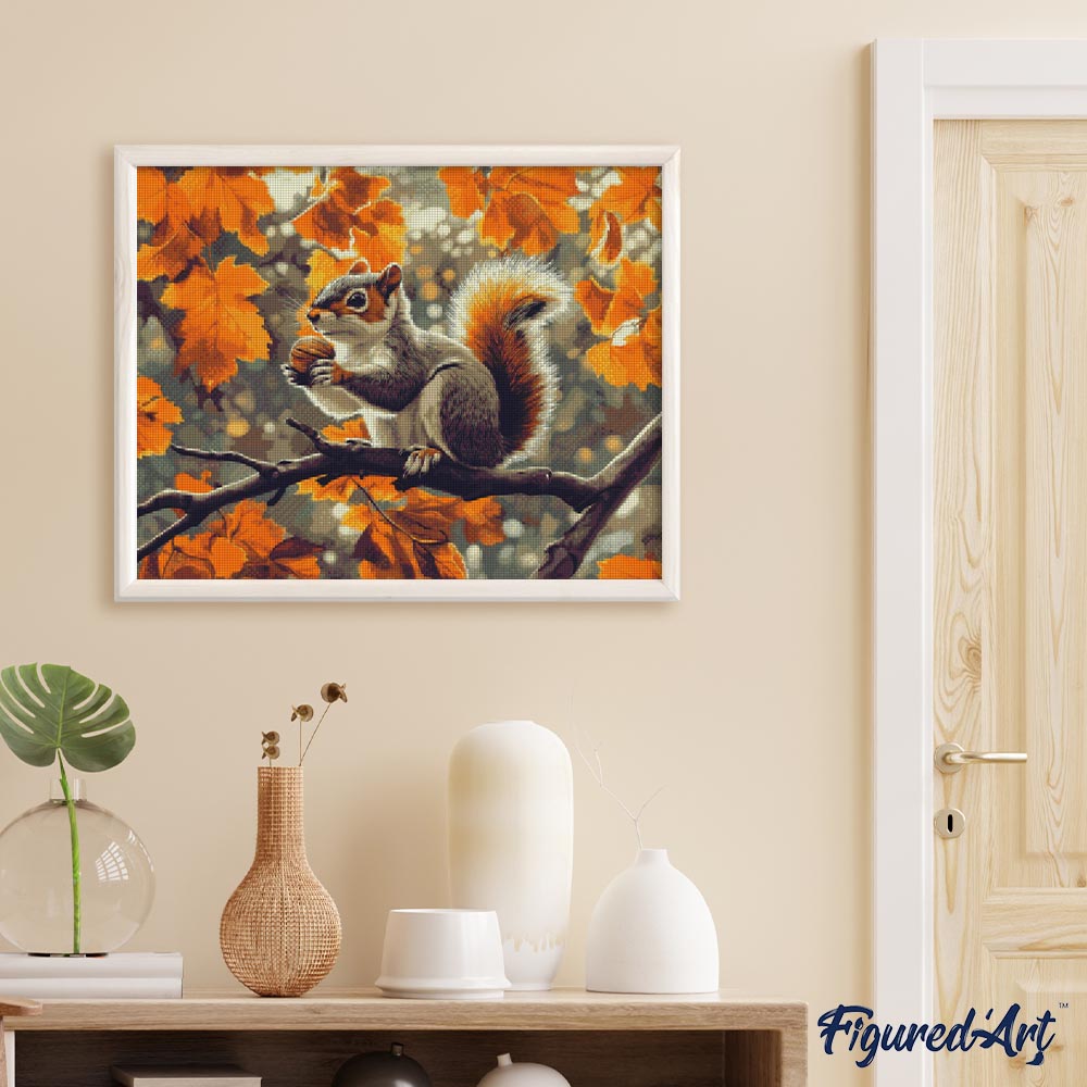 Diamond Painting 40x50 gerollte Leinwand Figured’Art Eichhörnchen im Herbst - Kidis Art