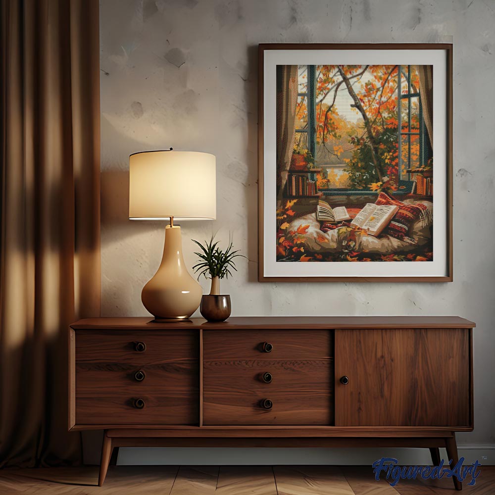 Diamond Painting 40x50 gerollte Leinwand Figured’Art Gemütliches Lesen im Herbst - Kidis Art