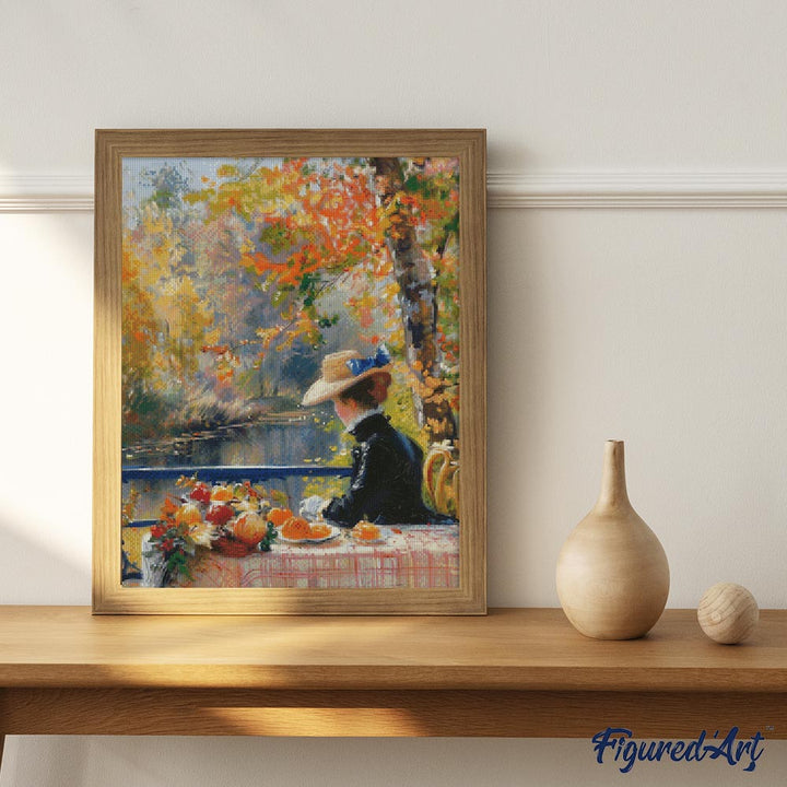 Diamond Painting 40x50 gerollte Leinwand Figured’Art Frau im Herbst, inspiriert von Renoir - Kidis Art
