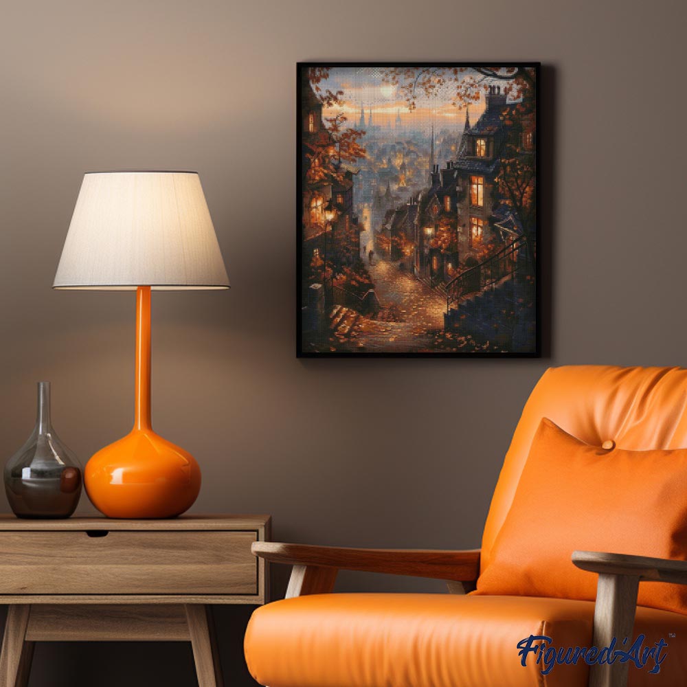 Diamond Painting 40x50 auf Keilrahmen gespannt Figured’Art Herbststraße und Altstadt - Kidis Art