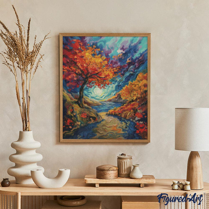Diamond Painting 40x50 gerollte Leinwand Figured’Art Surrealistischer Herbst, inspiriert von Van Gogh - Kidis Art