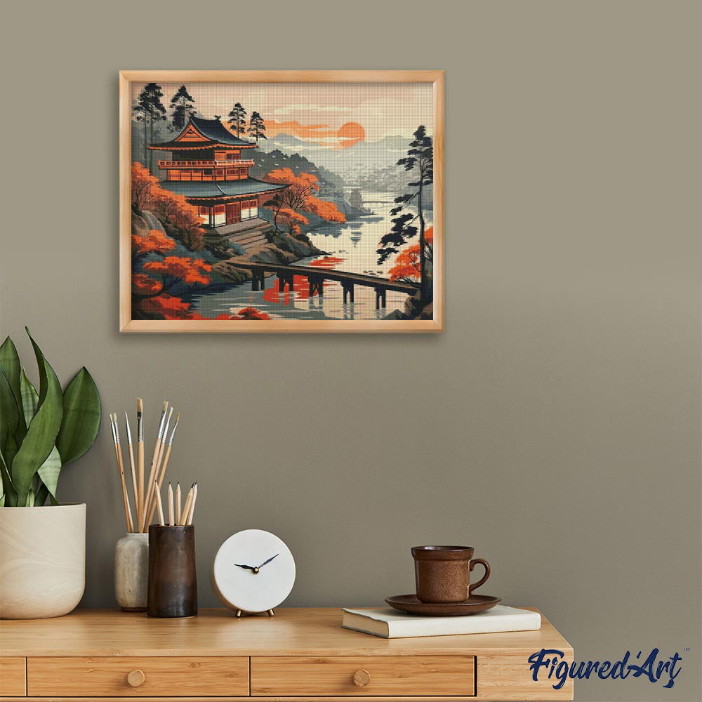 Diamond Painting 40x50 gerollte Leinwand Figured’Art Vintage-Blick auf die Pagode - Kidis Art