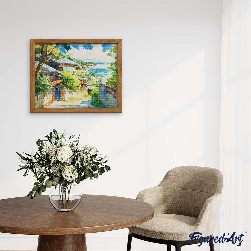 Diamond Painting 40x50 gerollte Leinwand Figured’Art Küstendorf in Japan - Kidis Art