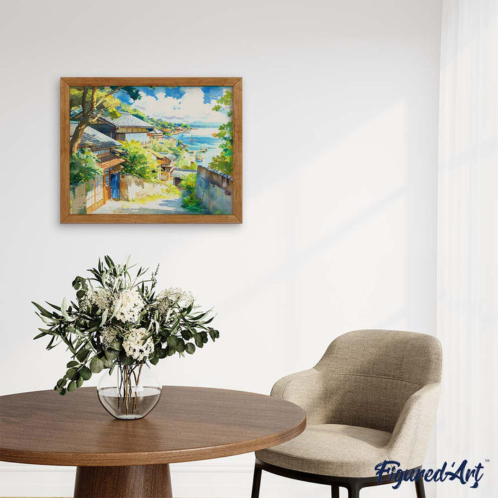 Diamond Painting 40x50 gerollte Leinwand Figured’Art Küstendorf in Japan - Kidis Art