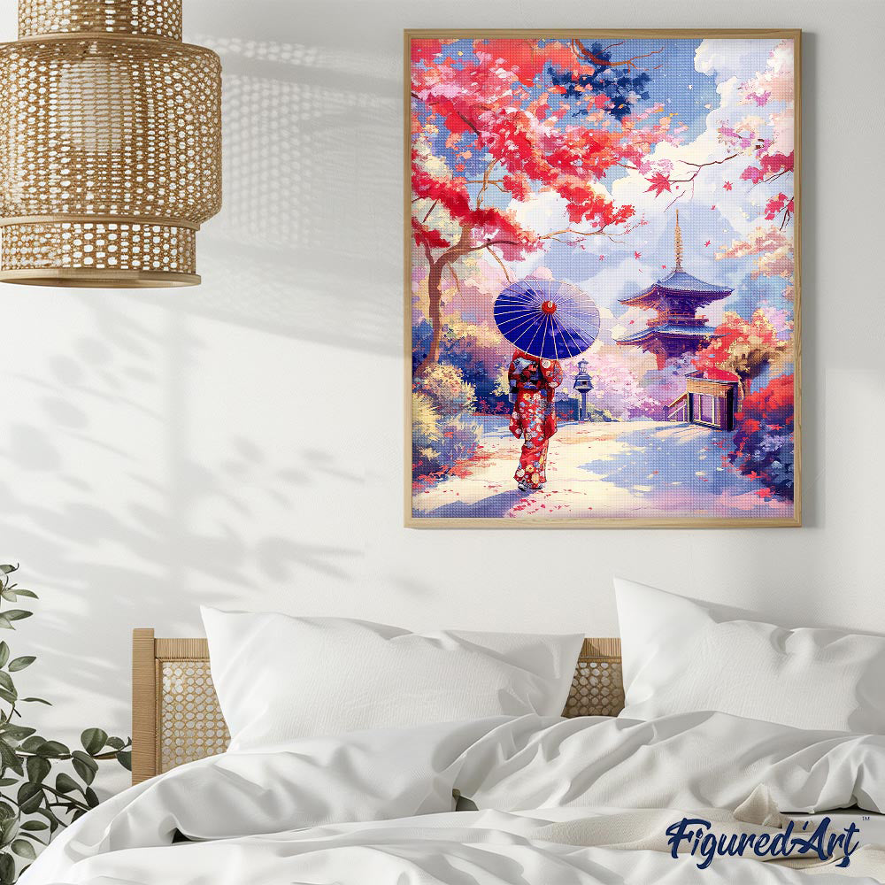 Diamond Painting 40x50 gerollte Leinwand Figured’Art Japanischer Garten im Herbst - Kidis Art