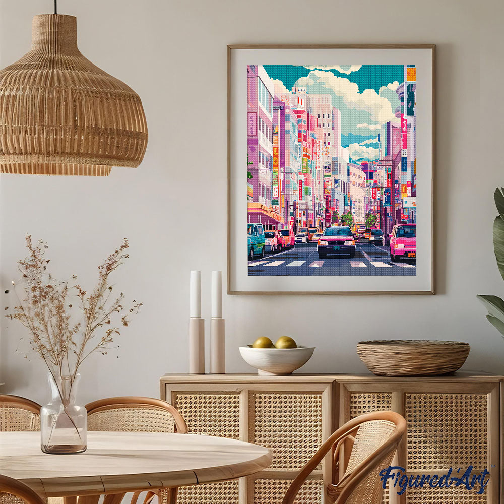 Diamond Painting 40x50 gerollte Leinwand Figured’Art Belebte Straße in Japan - Kidis Art