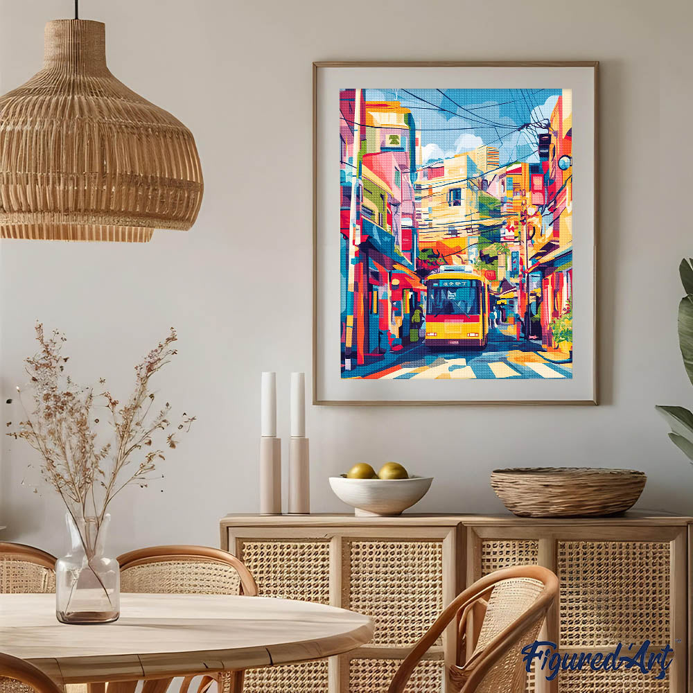 Diamond Painting 40x50 auf Keilrahmen gespannt Figured’Art Stadtbus in Tokio - Kidis Art