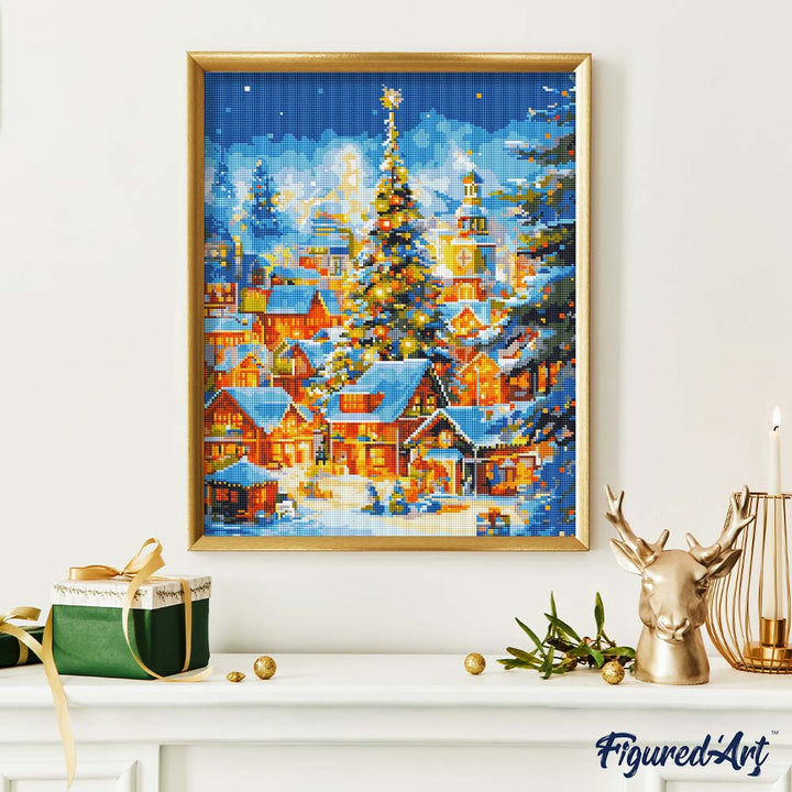 Diamond Painting 40x50 auf Keilrahmen gespannt Figured’Art Funkelndes Weihnachtsdorf - Kidis Art