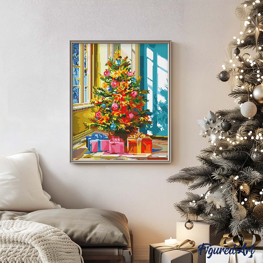 Diamond Painting 40x50 auf Keilrahmen gespannt Figured’Art Leuchtender Weihnachtsbaum - Kidis Art