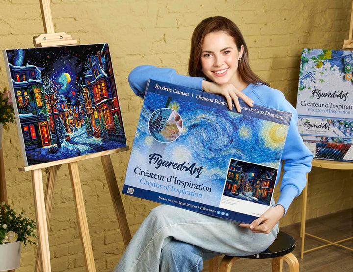 Diamond Painting 40x50 auf Keilrahmen gespannt Figured’Art Winterhalbmond - Kidis Art