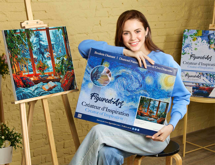 Diamond Painting 40x50 auf Keilrahmen gespannt Figured’Art Gemütlicher Winterabend - Kidis Art