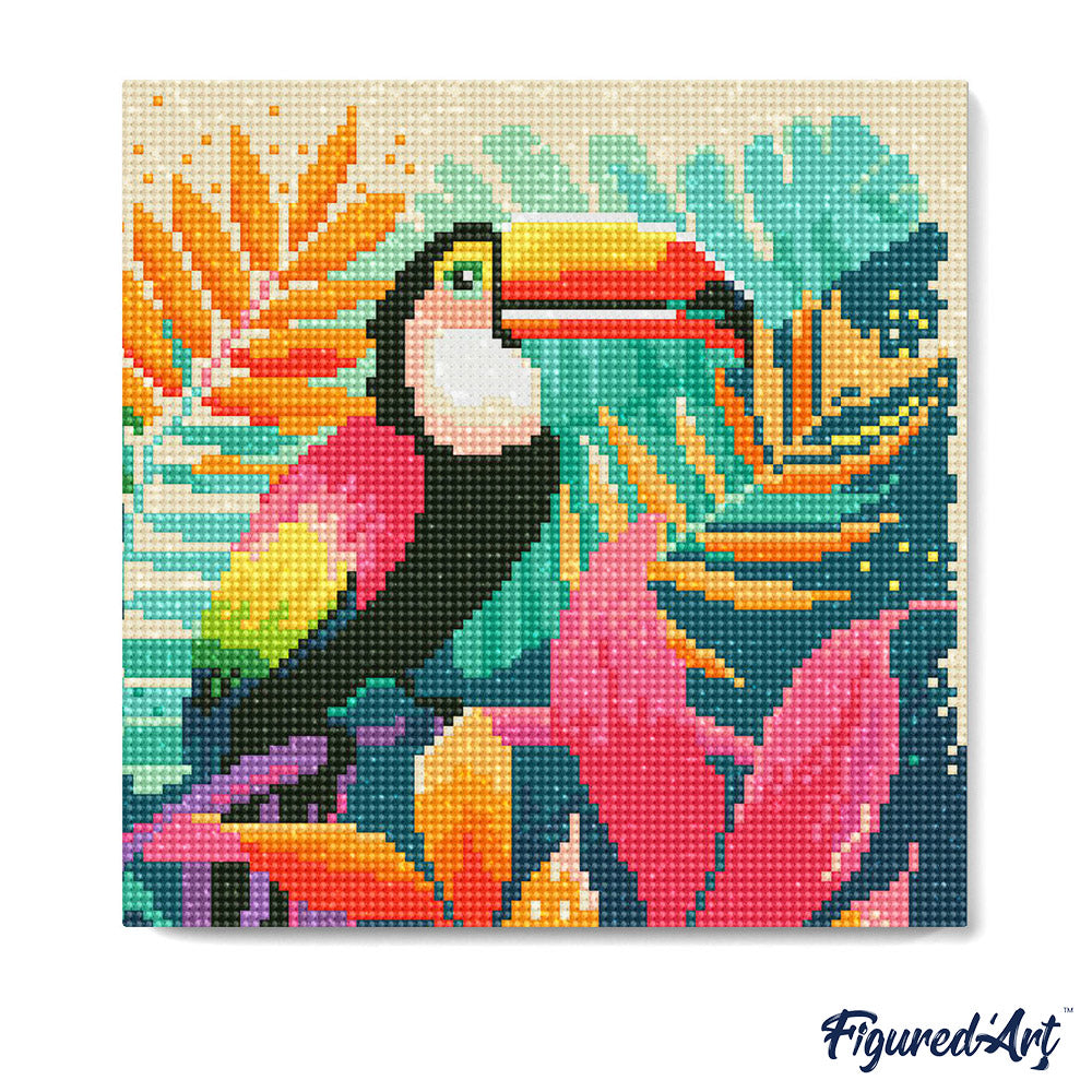 Mini Diamond Painting 25 x 25 cm ohne Keilrahmen Tropischer Tukan - Kidis Art