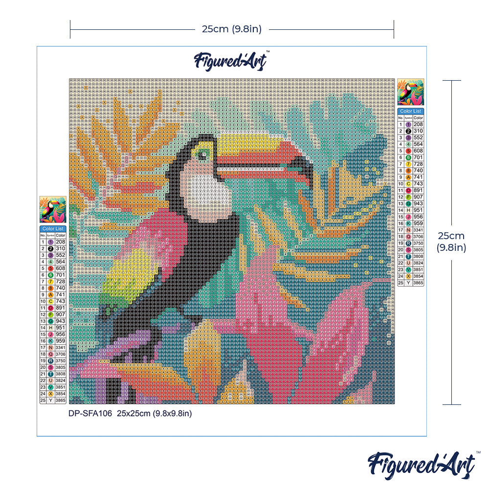 Mini Diamond Painting 25 x 25 cm ohne Keilrahmen Tropischer Tukan - Kidis Art