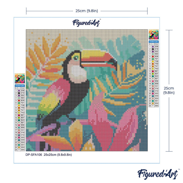 Mini Diamond Painting 25 x 25 cm ohne Keilrahmen Tropischer Tukan - Kidis Art