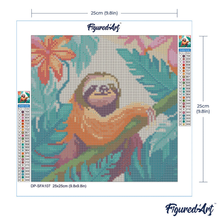 Mini Diamond Painting 25 x 25 cm ohne Keilrahmen Tropisches Faultier - Kidis Art