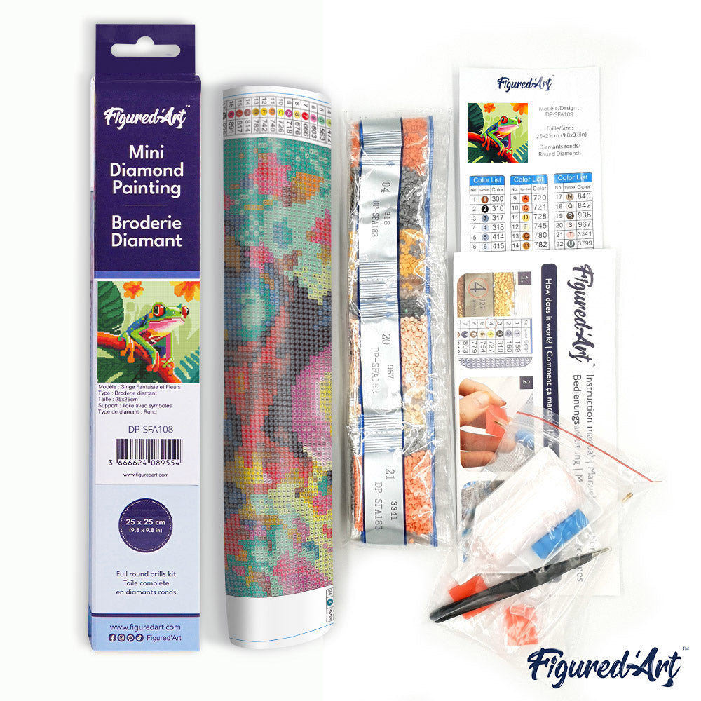 Mini Diamond Painting 25 x 25 cm ohne Keilrahmen Tropischer Rotaugen-Blattfrosch - Kidis Art