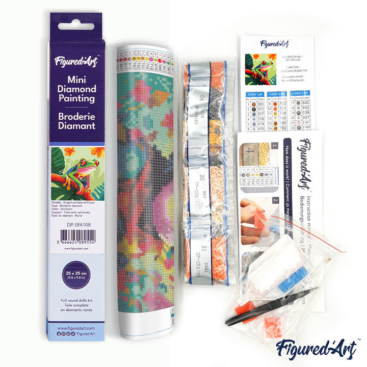 Mini Diamond Painting 25 x 25 cm ohne Keilrahmen Tropischer Rotaugen-Blattfrosch - Kidis Art