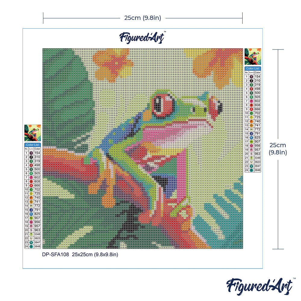 Mini Diamond Painting 25 x 25 cm ohne Keilrahmen Tropischer Rotaugen-Blattfrosch - Kidis Art