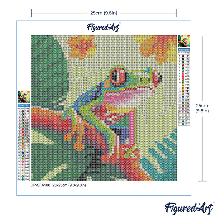 Mini Diamond Painting 25 x 25 cm ohne Keilrahmen Tropischer Rotaugen-Blattfrosch - Kidis Art