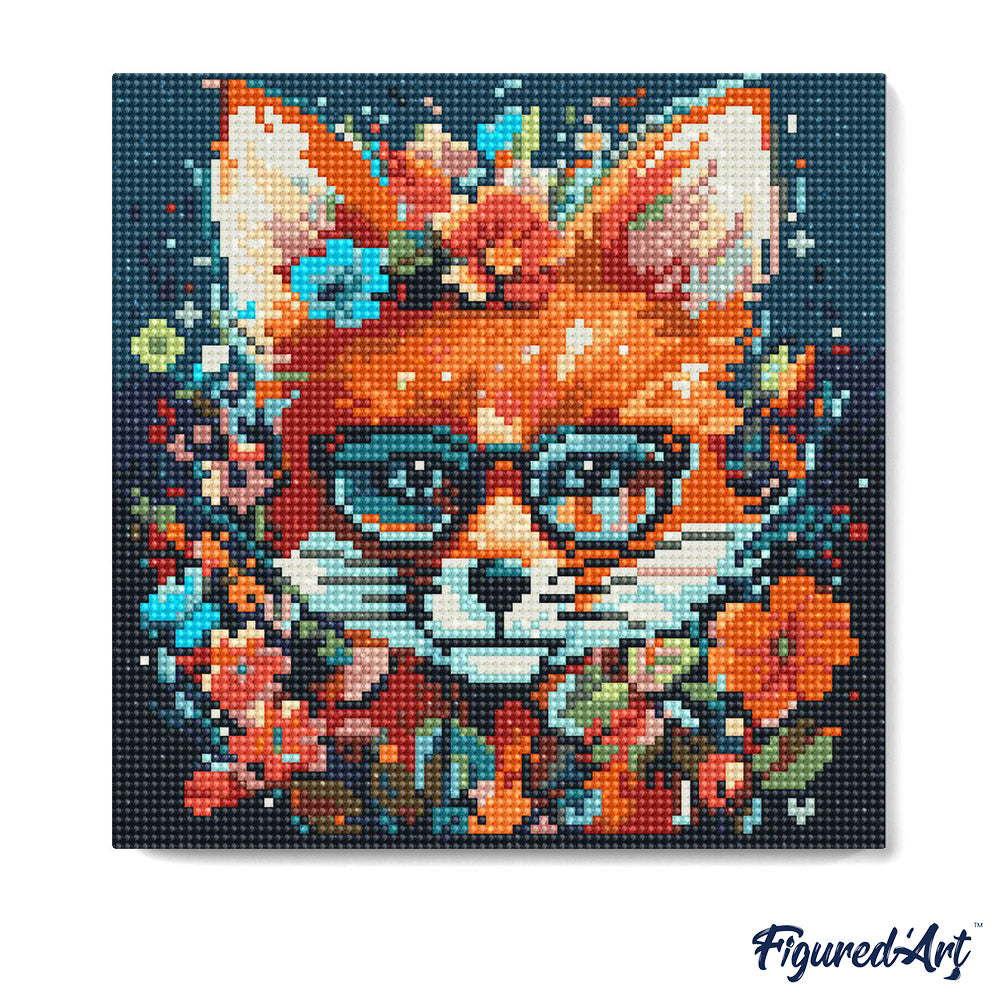 Mini Diamond Painting 25 x 25 cm ohne Keilrahmen Fantasie Fuchs mit Blumen - Kidis Art