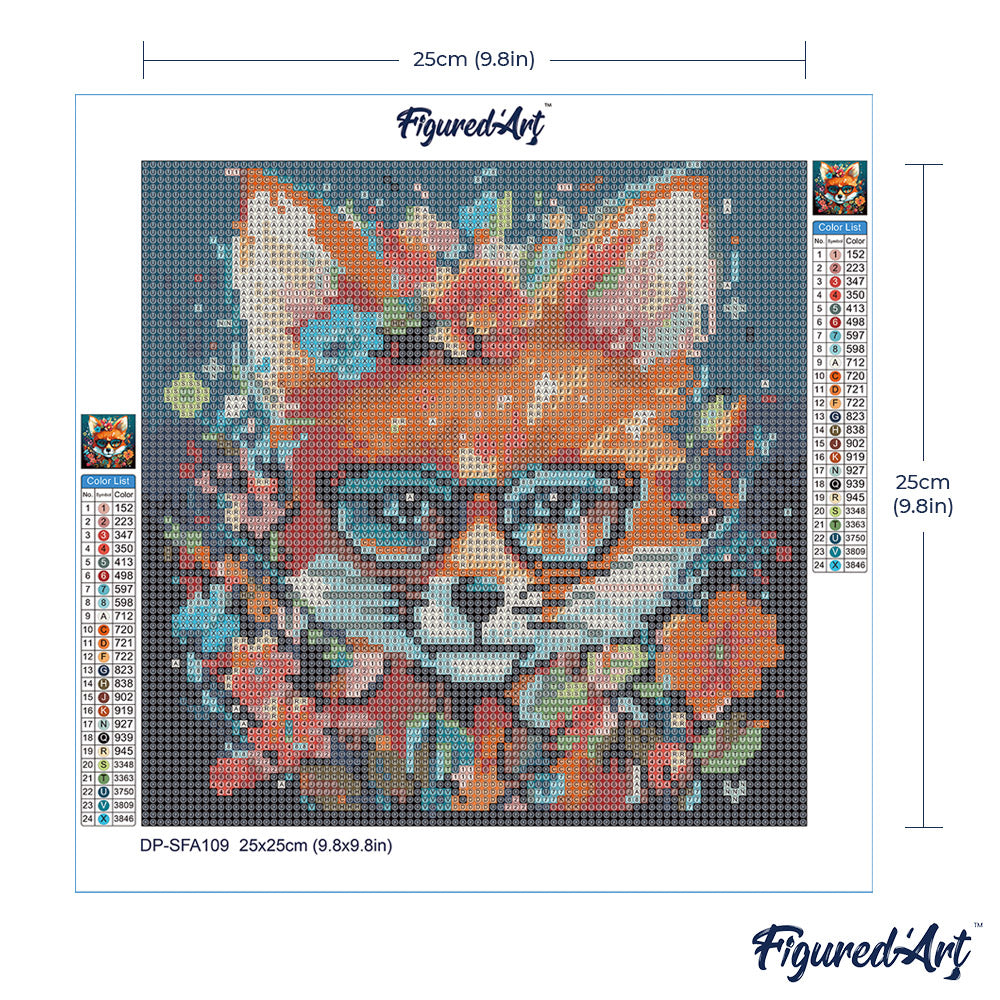 Mini Diamond Painting 25 x 25 cm ohne Keilrahmen Fantasie Fuchs mit Blumen - Kidis Art