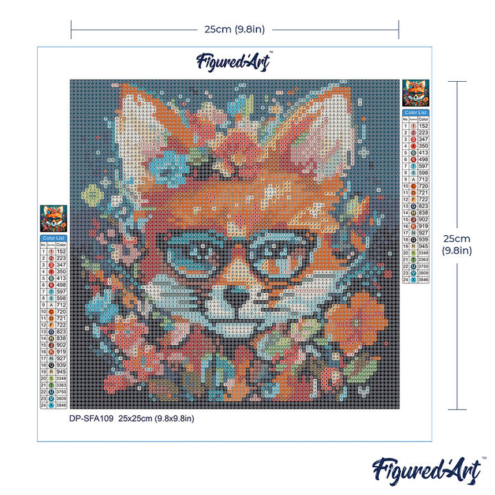 Mini Diamond Painting 25 x 25 cm ohne Keilrahmen Fantasie Fuchs mit Blumen - Kidis Art