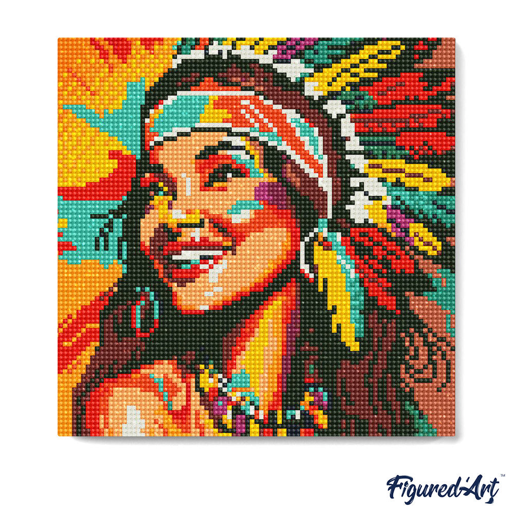 Mini Diamond Painting 25 x 25 cm ohne Keilrahmen Einheimische elegante Dame Pop Art - Kidis Art