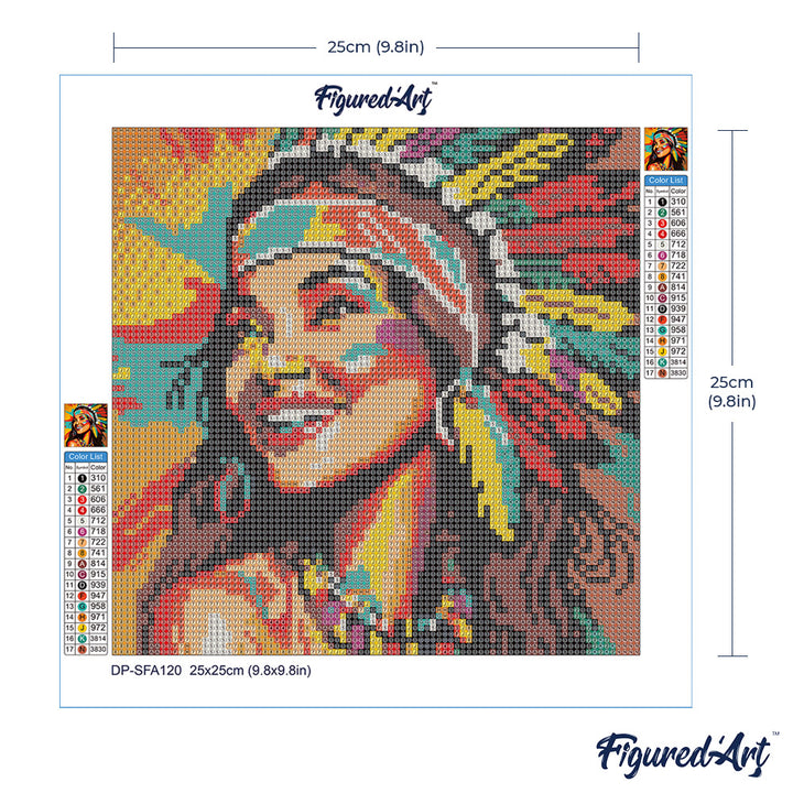 Mini Diamond Painting 25 x 25 cm ohne Keilrahmen Einheimische elegante Dame Pop Art - Kidis Art