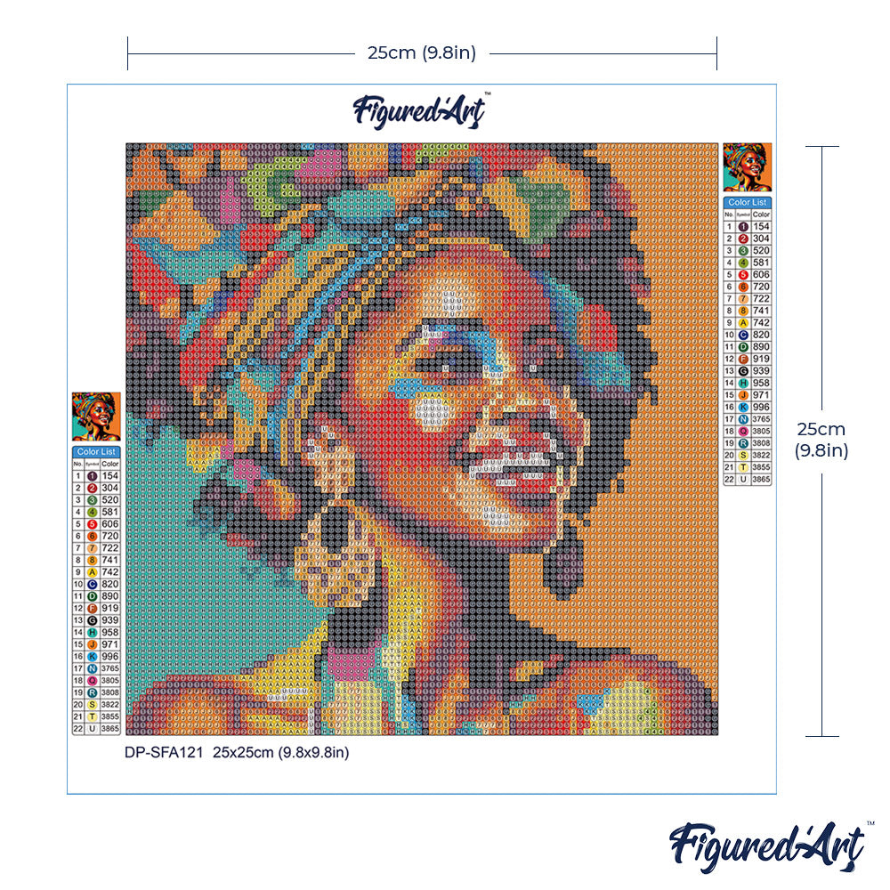 Mini Diamond Painting 25 x 25 cm ohne Keilrahmen Afrikanische Königin Pop Art - Kidis Art