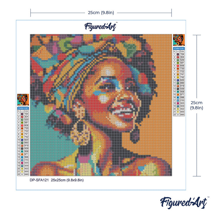 Mini Diamond Painting 25 x 25 cm ohne Keilrahmen Afrikanische Königin Pop Art - Kidis Art