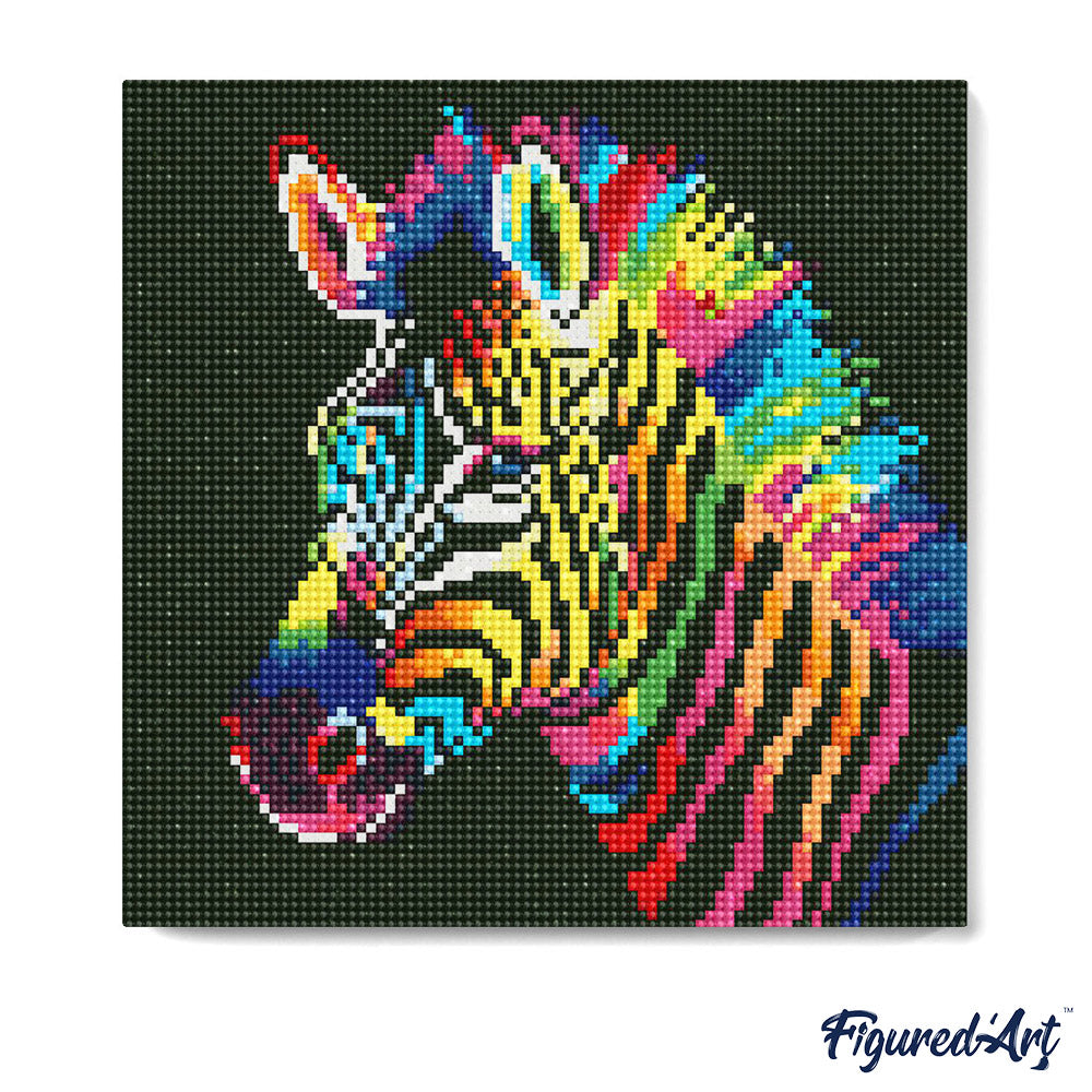 Mini Diamond Painting 25 x 25 cm ohne Keilrahmen Neon-Zebra - Kidis Art