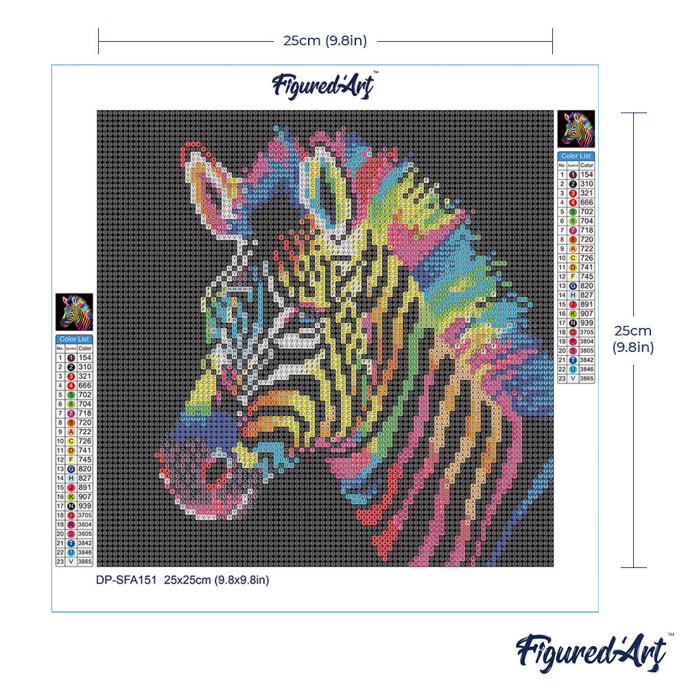 Mini Diamond Painting 25 x 25 cm ohne Keilrahmen Neon-Zebra - Kidis Art