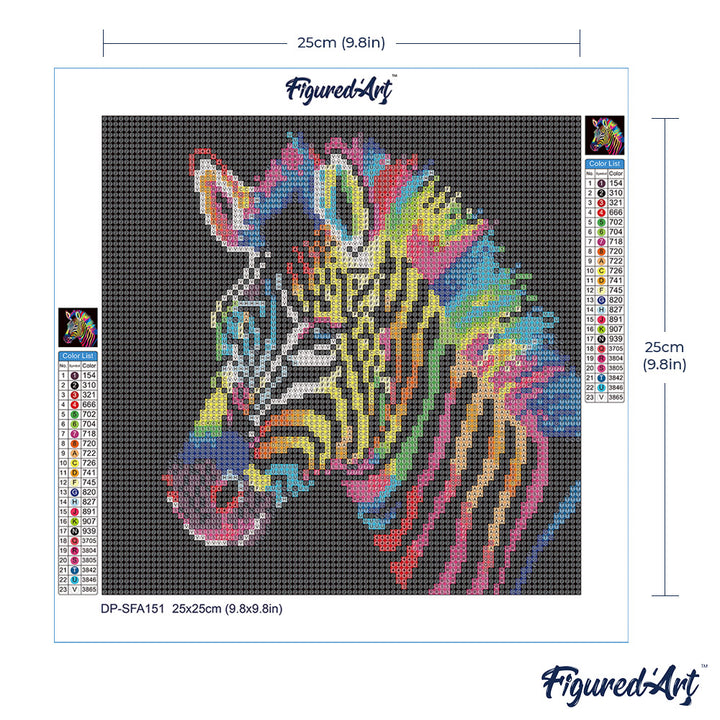 Mini Diamond Painting 25 x 25 cm ohne Keilrahmen Neon-Zebra - Kidis Art