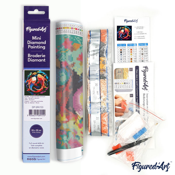 Mini Diamond Painting 25 x 25 cm ohne Keilrahmen Bunte Koi-Karpfen - Kidis Art