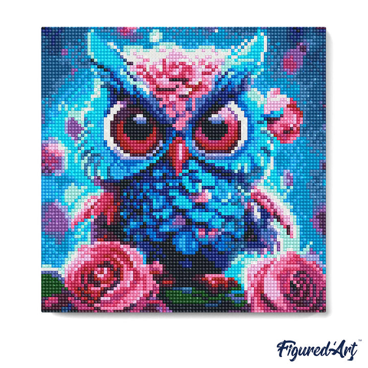 Mini Diamond Painting 25 x 25 cm ohne Keilrahmen Kleine Blaue Eule - Kidis Art
