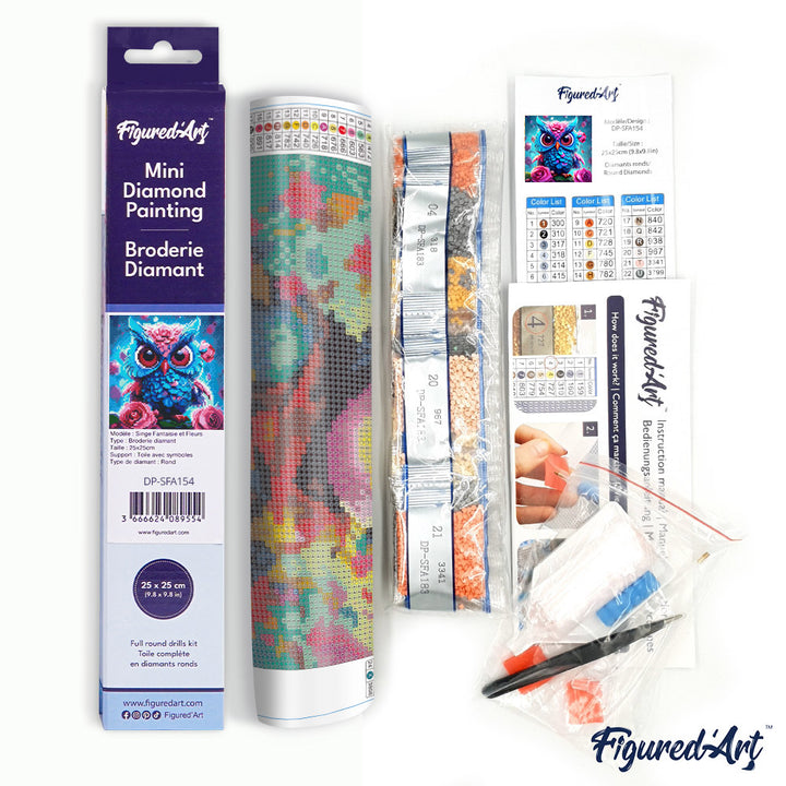 Mini Diamond Painting 25 x 25 cm ohne Keilrahmen Kleine Blaue Eule - Kidis Art