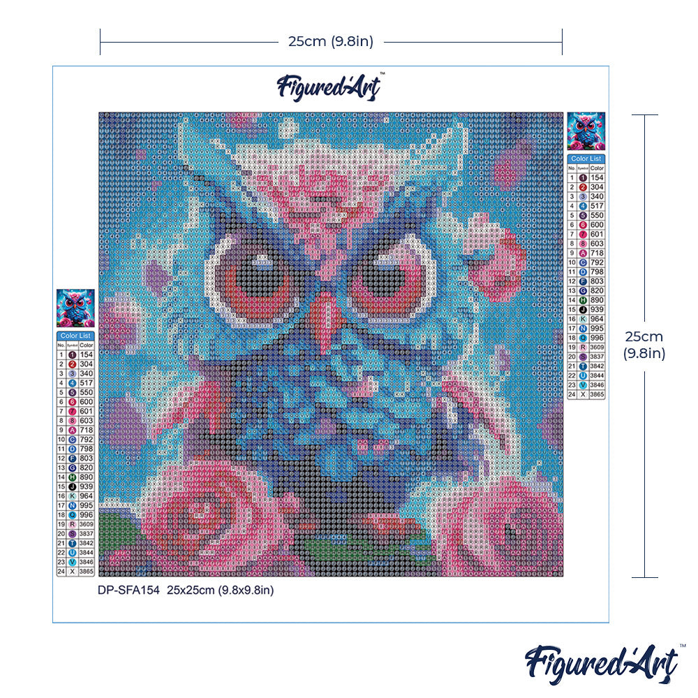 Mini Diamond Painting 25 x 25 cm ohne Keilrahmen Kleine Blaue Eule - Kidis Art