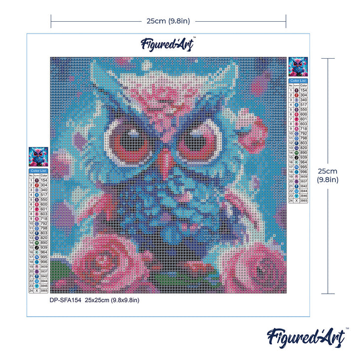 Mini Diamond Painting 25 x 25 cm ohne Keilrahmen Kleine Blaue Eule - Kidis Art