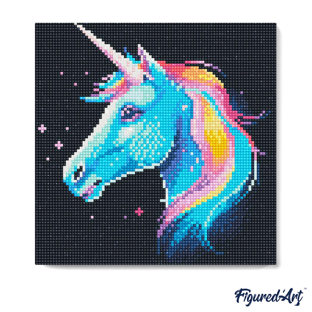 Mini Diamond Painting 25 x 25 cm ohne Keilrahmen Neon-Einhorn - Kidis Art