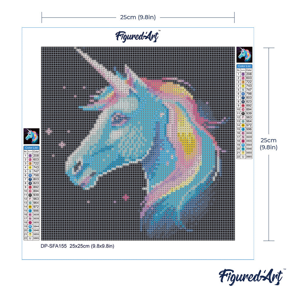 Mini Diamond Painting 25 x 25 cm ohne Keilrahmen Neon-Einhorn - Kidis Art