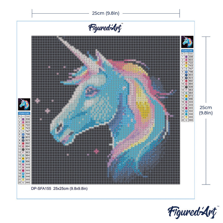 Mini Diamond Painting 25 x 25 cm ohne Keilrahmen Neon-Einhorn - Kidis Art