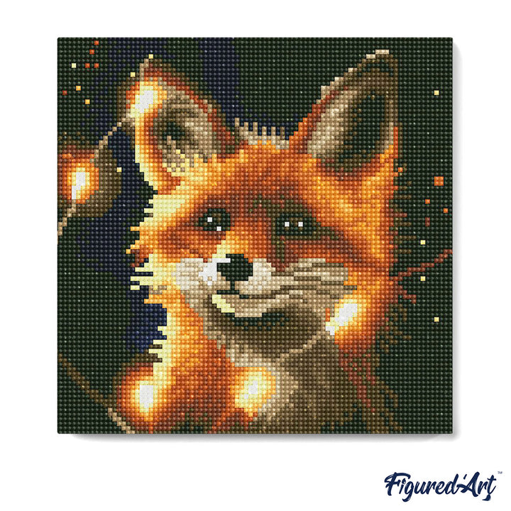 Mini Diamond Painting 25 x 25 cm ohne Keilrahmen Roter Fuchs und Licht - Kidis Art