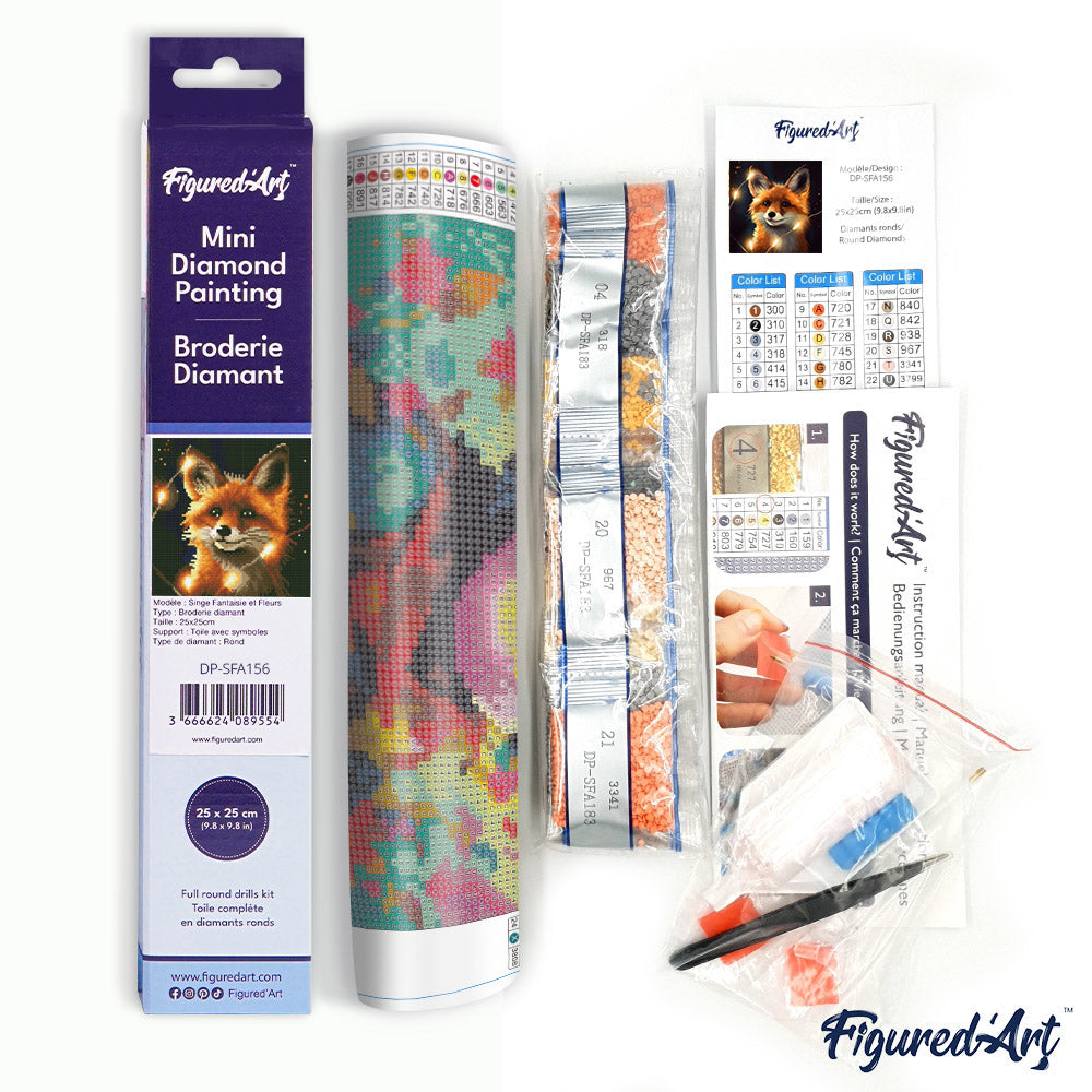 Mini Diamond Painting 25 x 25 cm ohne Keilrahmen Roter Fuchs und Licht - Kidis Art