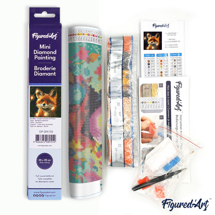 Mini Diamond Painting 25 x 25 cm ohne Keilrahmen Roter Fuchs und Licht - Kidis Art