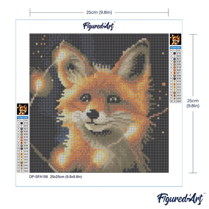 Mini Diamond Painting 25 x 25 cm ohne Keilrahmen Roter Fuchs und Licht - Kidis Art