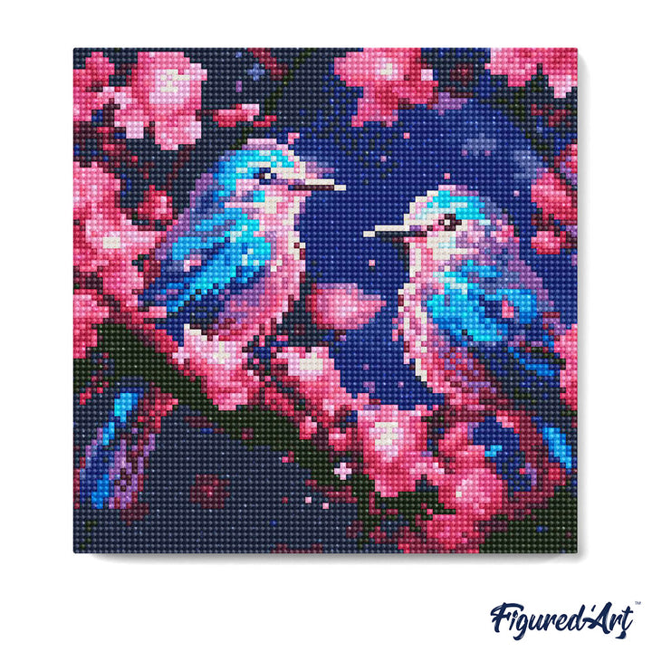 Mini Diamond Painting 25 x 25 cm ohne Keilrahmen Schimmernde Blaumeisen - Kidis Art